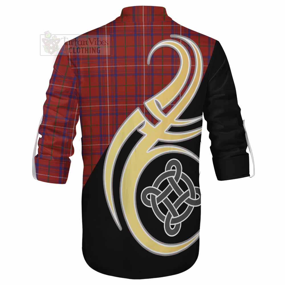 Tartan Vibes Clothing Rose Tartan Ghillie Kilt Shirt with Family Crest and Celtic Symbol Style