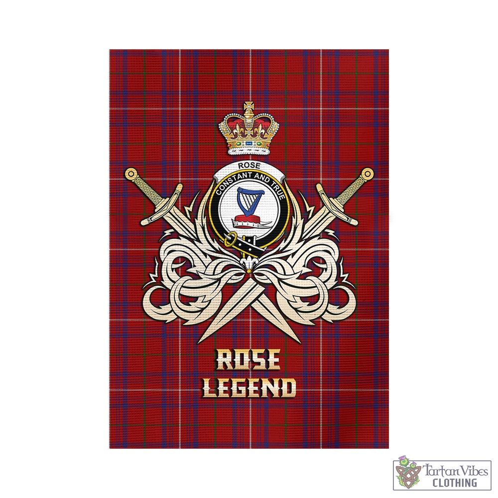 Tartan Vibes Clothing Rose Tartan Flag with Clan Crest and the Golden Sword of Courageous Legacy