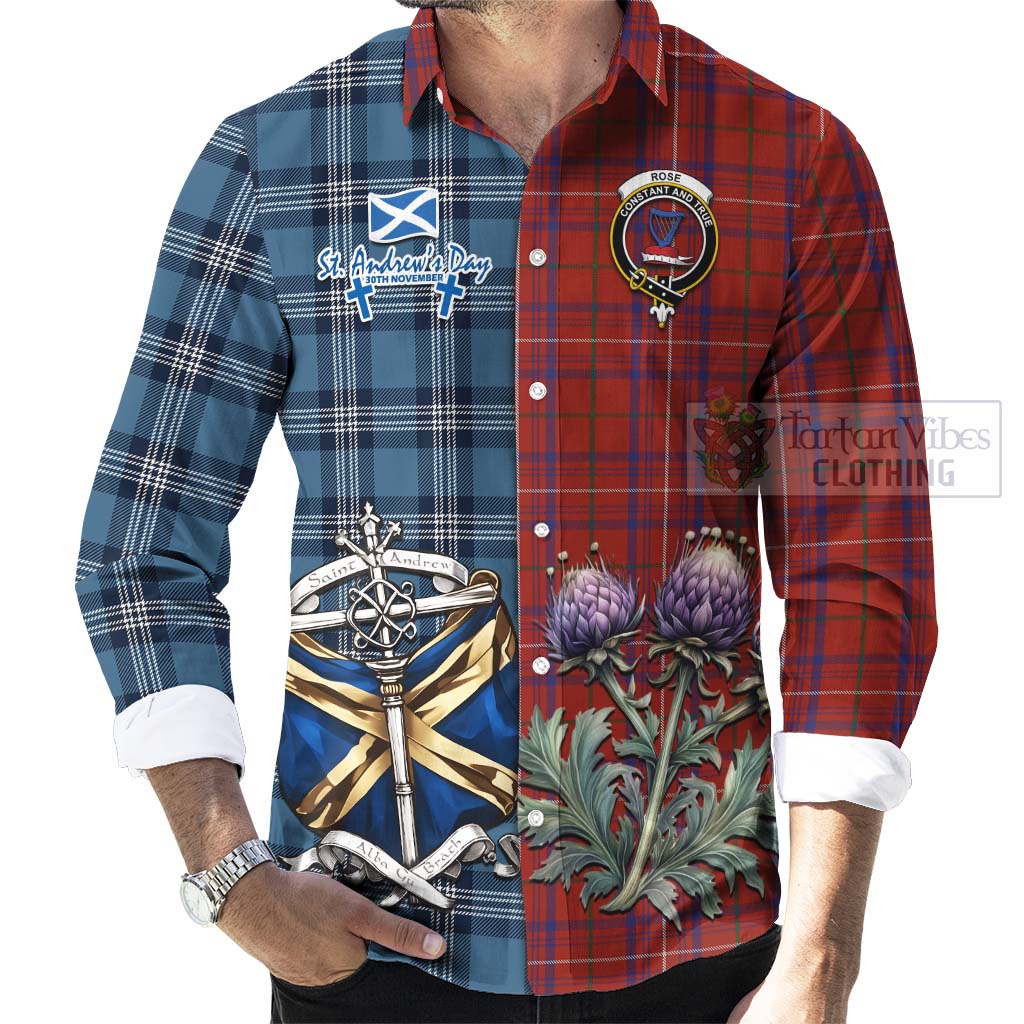 Tartan Vibes Clothing Rose Tartan Long Sleeve Button Shirt Happy St. Andrew's Day Half Tartan Style