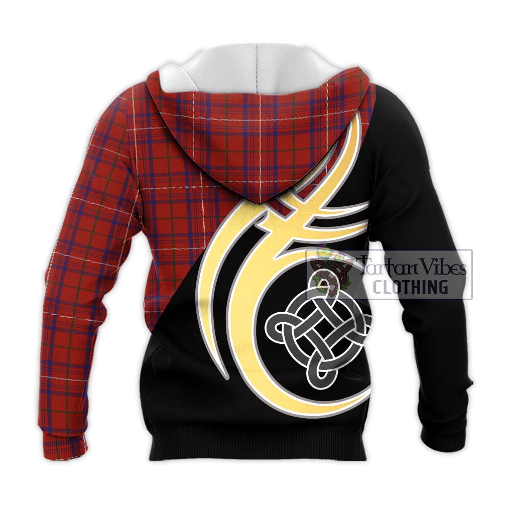 Tartan Vibes Clothing Rose Tartan Knitted Hoodie with Family Crest and Celtic Symbol Style