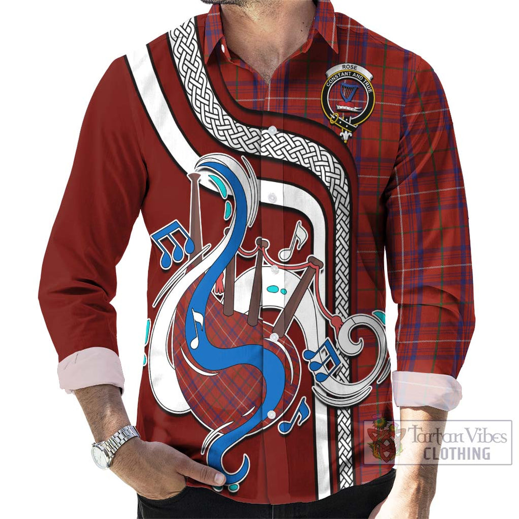 Rose Tartan Long Sleeve Button Shirt with Epic Bagpipe Style - Tartanvibesclothing Shop