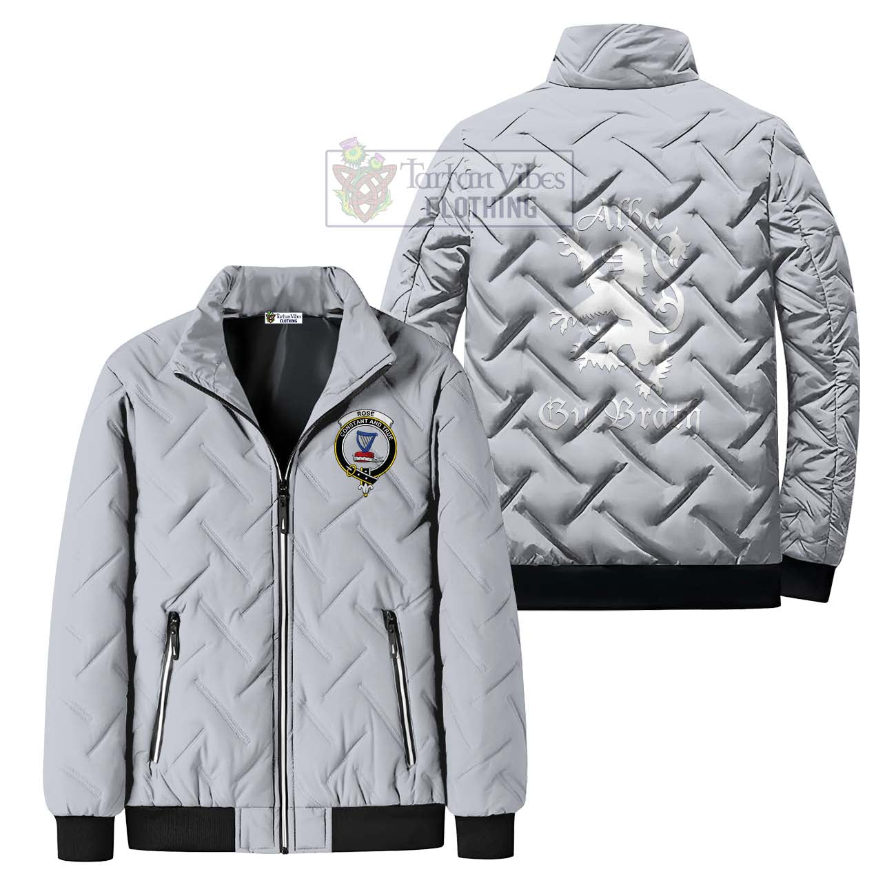 Tartan Vibes Clothing Rose Family Crest Padded Cotton Jacket Lion Rampant Alba Gu Brath Style