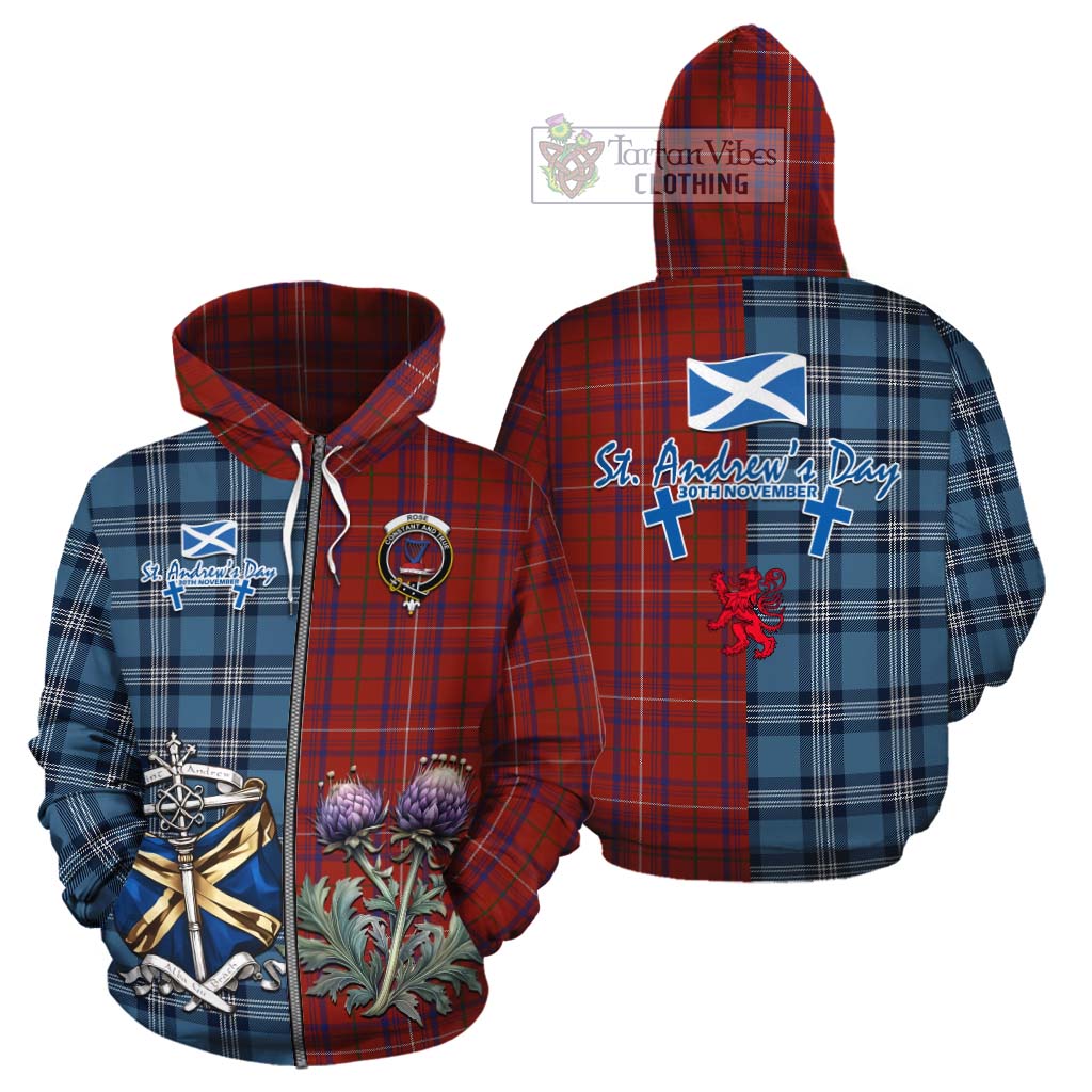 Tartan Vibes Clothing Rose Tartan Cotton Hoodie Happy St. Andrew's Day Half Tartan Style