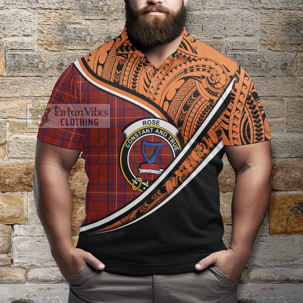 Tartan Vibes Clothing Rose Crest Tartan Polo Shirt with Maori Tattoo Style - Orange Version