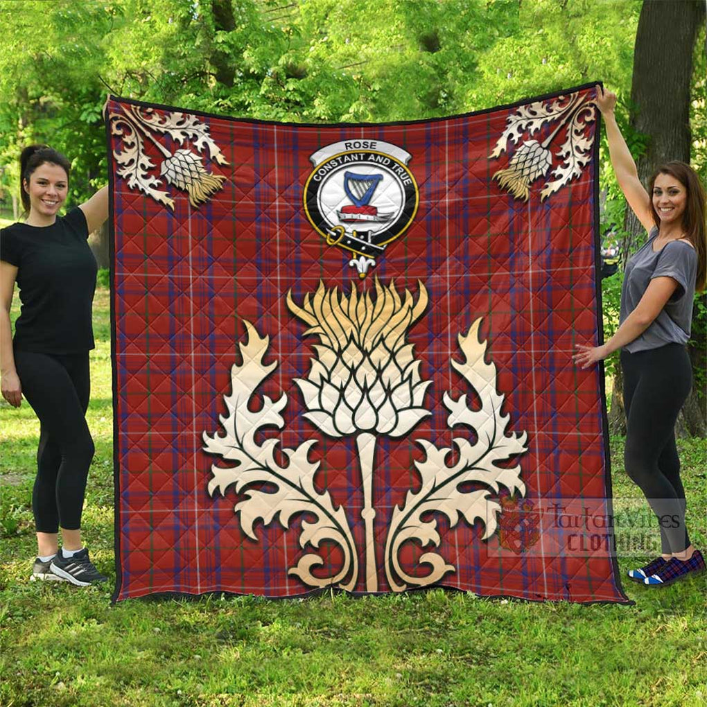 Tartan Vibes Clothing Rose Tartan Quilt with Family Crest and Golden Thistle Style