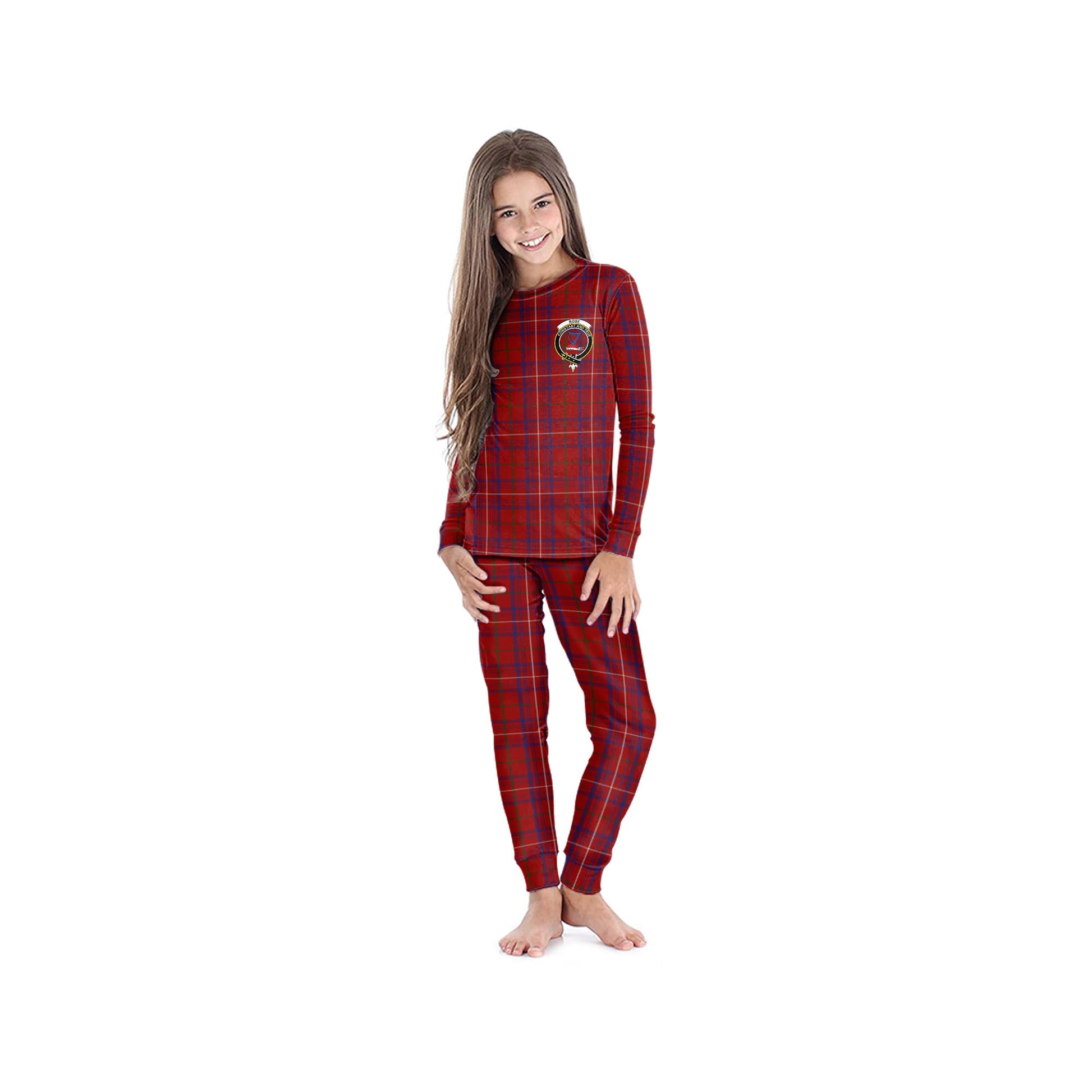 Rose Tartan Pajamas Family Set with Family Crest - Tartanvibesclothing