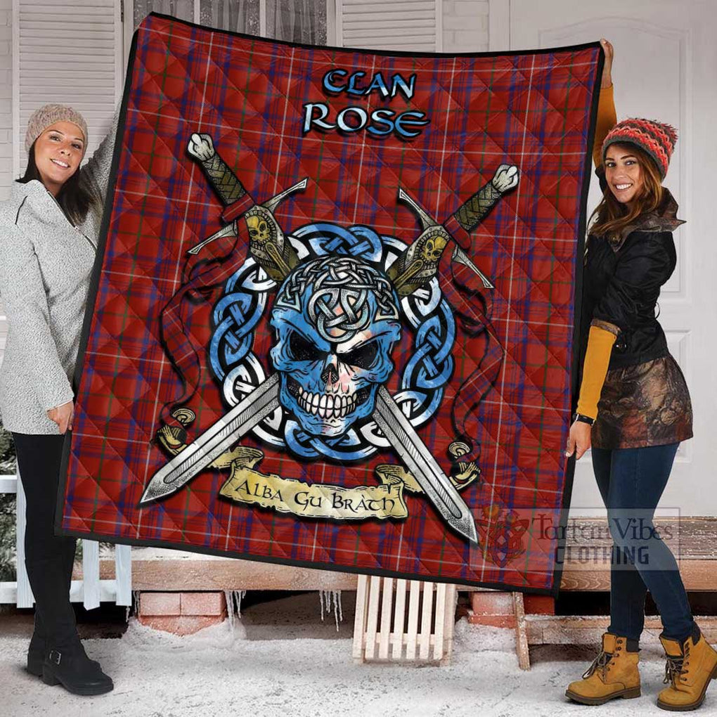 Tartan Vibes Clothing Rose Tartan Quilt with Celtic Skull Alba Gu Brath Style