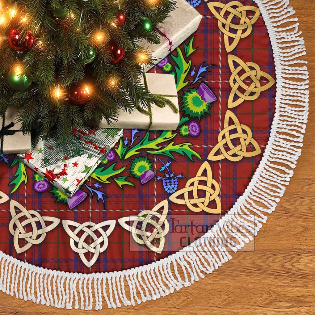 Tartan Vibes Clothing Rose Tartan Christmas Tree Skirt with Thistle Celtic Knot Style