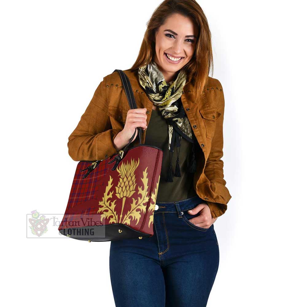 Rose Tartan Leather Tote Bag Gold Thistle Style - Tartan Vibes Clothing