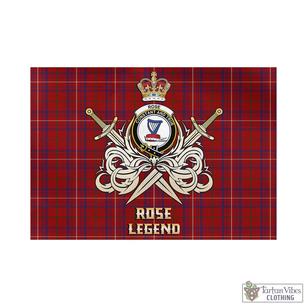 Tartan Vibes Clothing Rose Tartan Flag with Clan Crest and the Golden Sword of Courageous Legacy