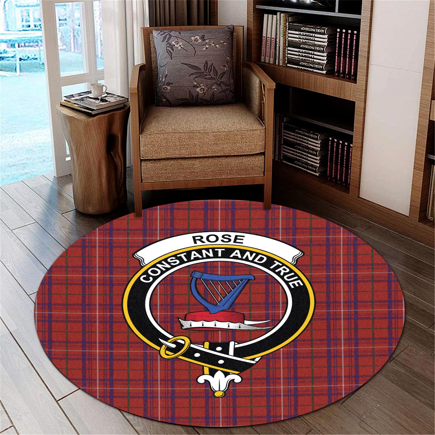 rose-tartan-round-rug-with-family-crest