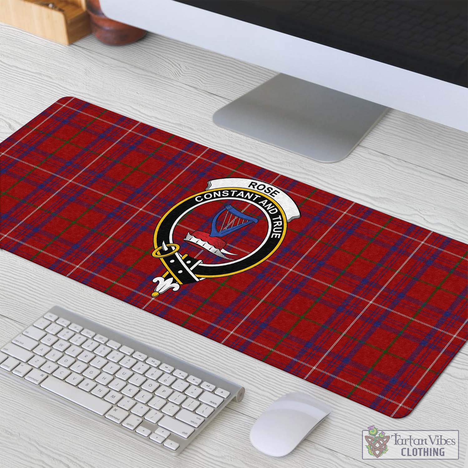 Tartan Vibes Clothing Rose Tartan Mouse Pad with Family Crest