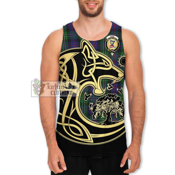 Rose Hunting Tartan Men's Tank Top with Family Crest Celtic Wolf Style