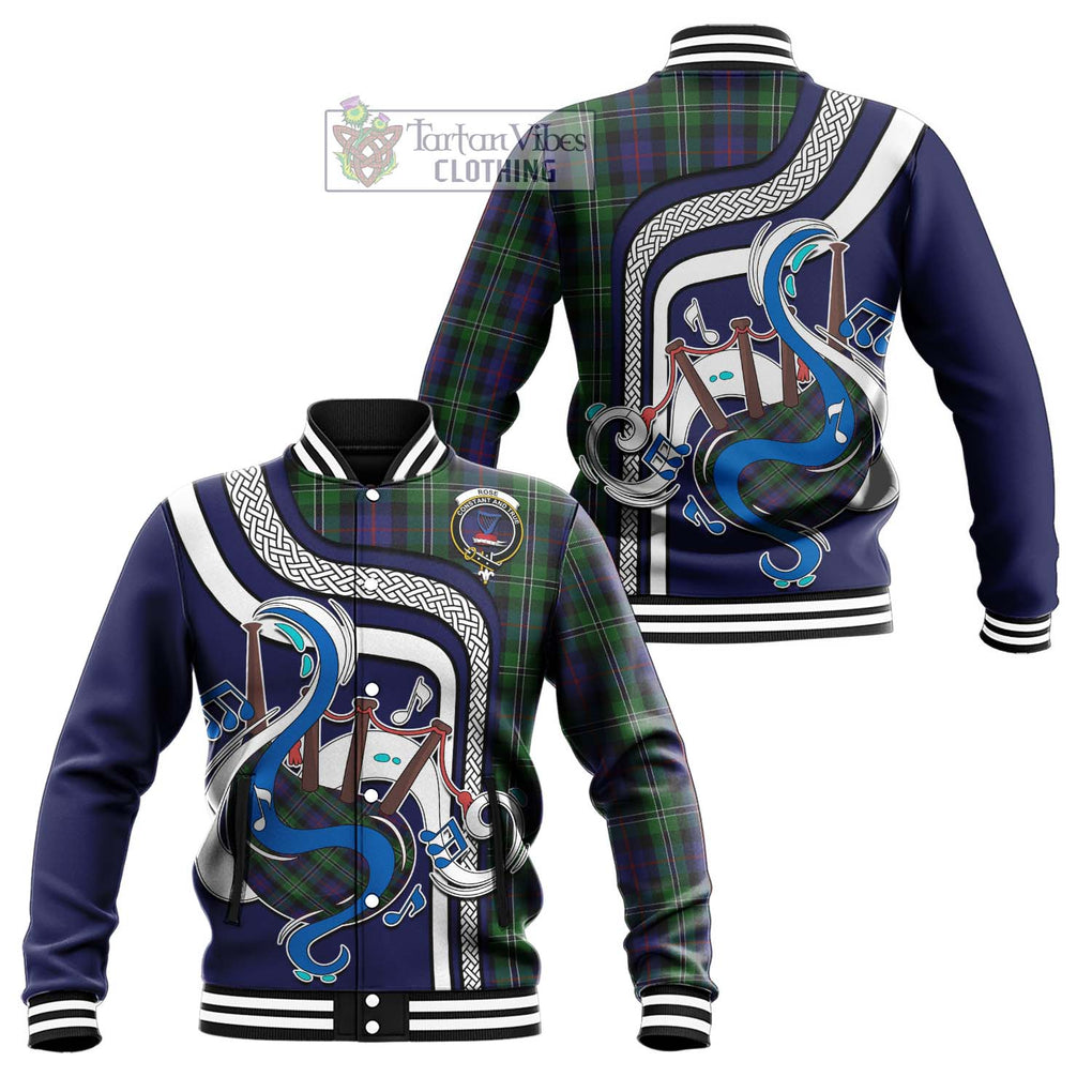 Tartan Vibes Clothing Rose Hunting Tartan Baseball Jacket with Epic Bagpipe Style