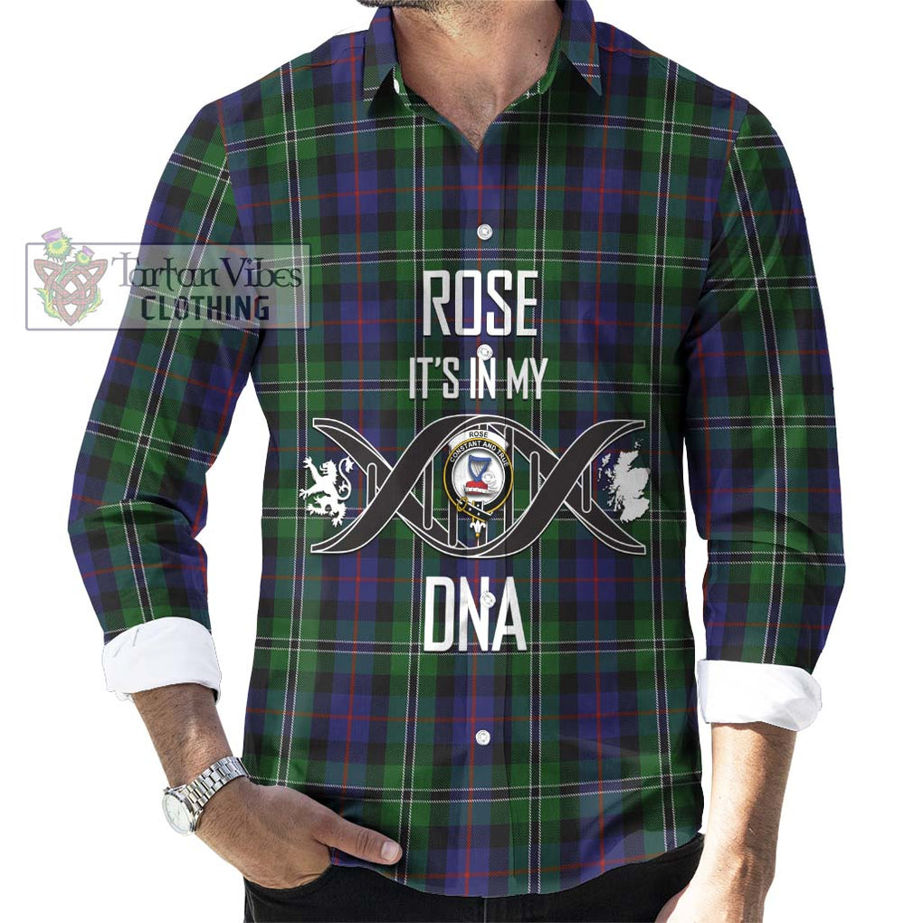 Rose Hunting Tartan Long Sleeve Button Shirt with Family Crest DNA In Me Style Men's Shirt S - Tartanvibesclothing Shop