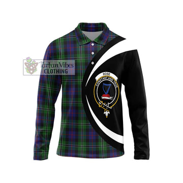 Rose Hunting Tartan Long Sleeve Polo Shirt with Family Crest Circle Style