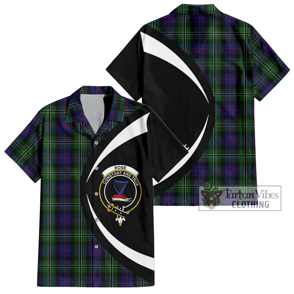 Rose Hunting Tartan Short Sleeve Button Up with Family Crest Circle Style Kid - Tartan Vibes Clothing