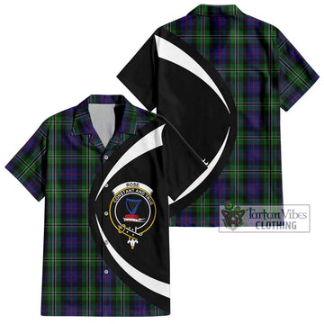 Rose Hunting Tartan Short Sleeve Button Up with Family Crest Circle Style