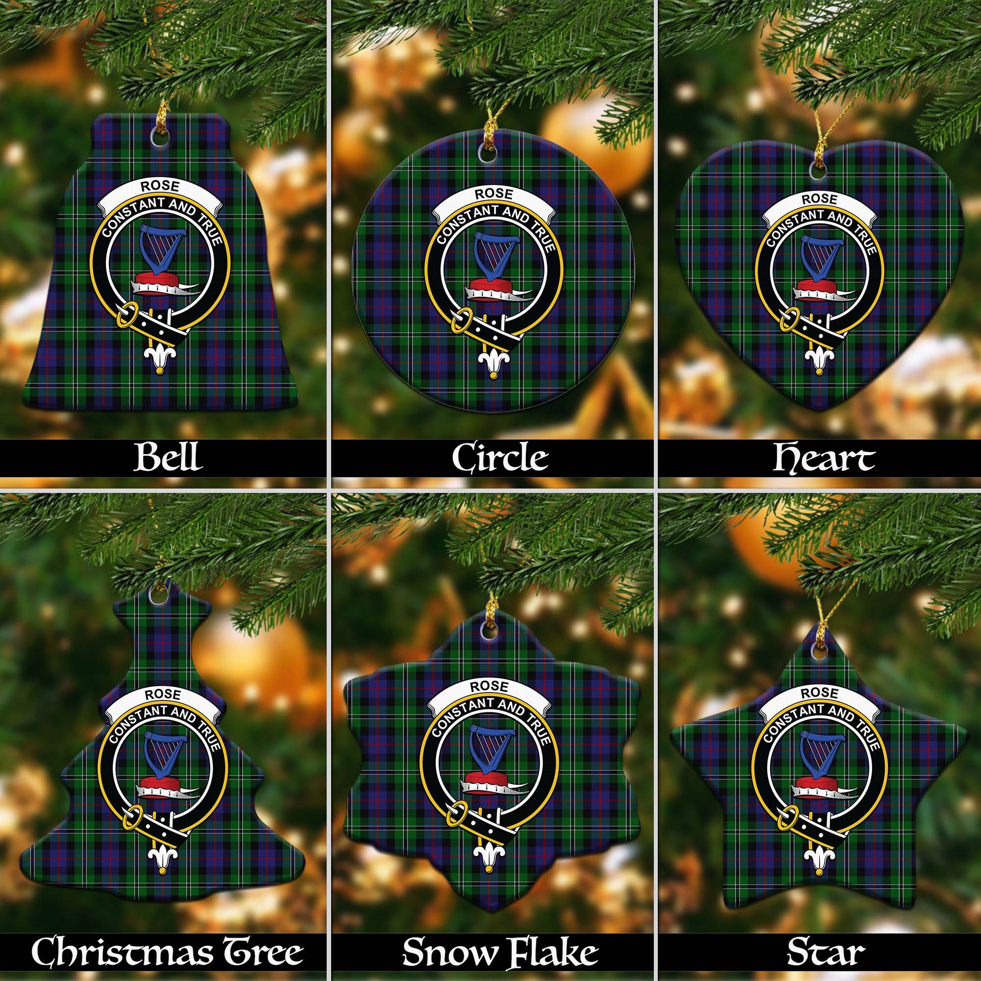 Rose Hunting Tartan Christmas Ornaments with Family Crest - Tartanvibesclothing