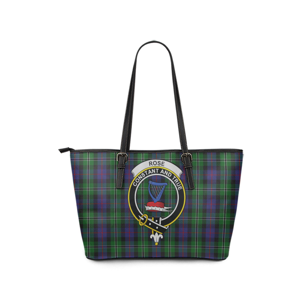 Rose Hunting Tartan Leather Tote Bag with Family Crest - Tartan Vibes Clothing