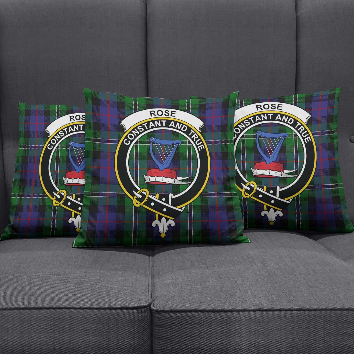 Rose Hunting Tartan Pillow Cover with Family Crest Square Pillow Cover - Tartanvibesclothing