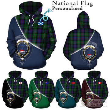 Rose Hunting Tartan Hoodie with Personalised National Flag and Family Crest Half Style