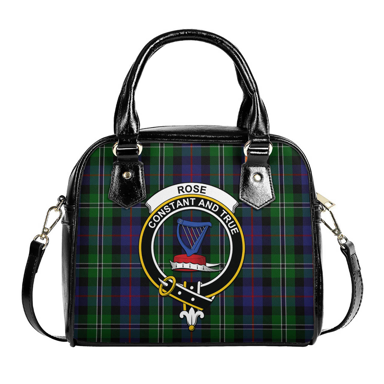 Rose Hunting Tartan Shoulder Handbags with Family Crest One Size 6*25*22 cm - Tartanvibesclothing