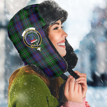 Rose Hunting Tartan Winter Trapper Hat with Family Crest