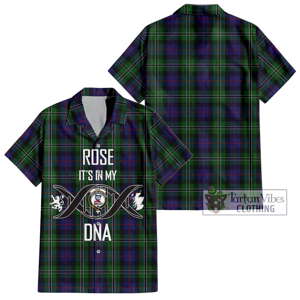 Rose Hunting Tartan Short Sleeve Button Shirt with Family Crest DNA In Me Style Kid - Tartanvibesclothing Shop