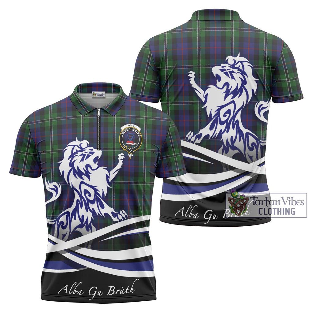 Rose Hunting Tartan Zipper Polo Shirt with Alba Gu Brath Regal Lion Emblem Unisex - Tartanvibesclothing Shop