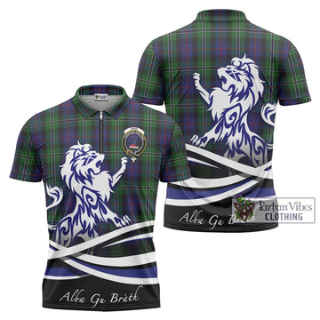 Rose Hunting Tartan Zipper Polo Shirt with Alba Gu Brath Regal Lion Emblem