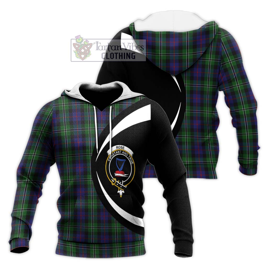 Rose Hunting Tartan Knitted Hoodie with Family Crest Circle Style Unisex Knitted Pullover Hoodie - Tartan Vibes Clothing