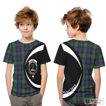 Rose Hunting Tartan Kid T-Shirt with Family Crest Circle Style