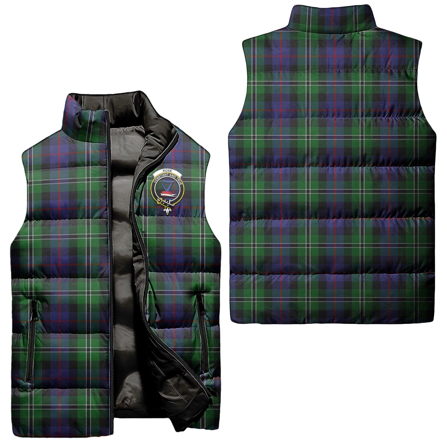 Rose Hunting Tartan Sleeveless Puffer Jacket with Family Crest Unisex - Tartanvibesclothing