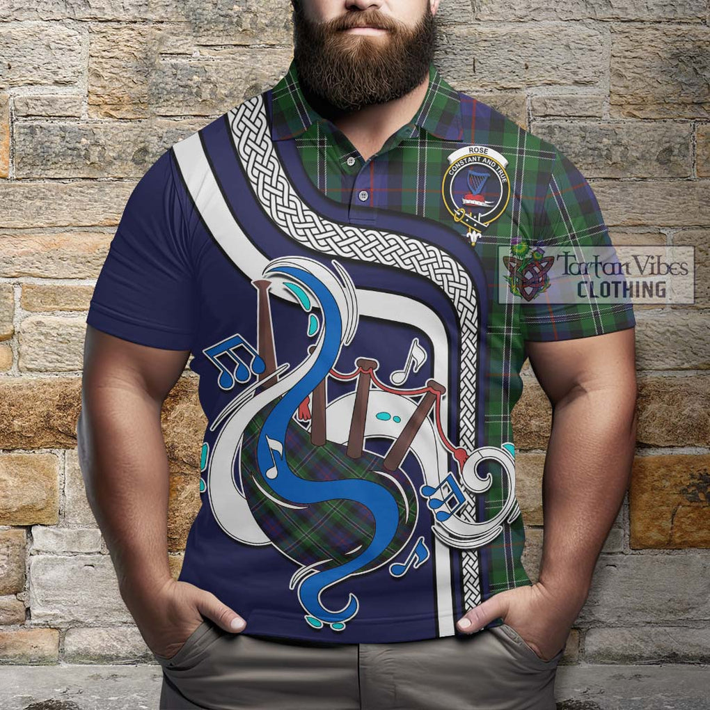 Tartan Vibes Clothing Rose Hunting Tartan Polo Shirt with Epic Bagpipe Style