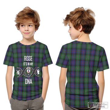 Rose Hunting Tartan Kid T-Shirt with Family Crest DNA In Me Style