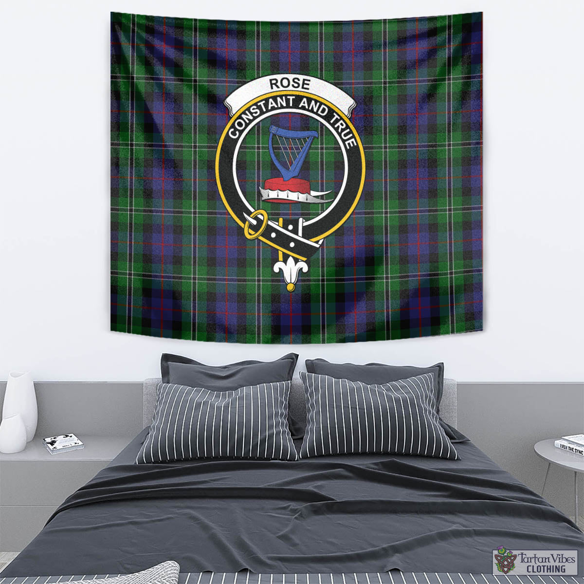 Tartan Vibes Clothing Rose Hunting Tartan Tapestry Wall Hanging and Home Decor for Room with Family Crest