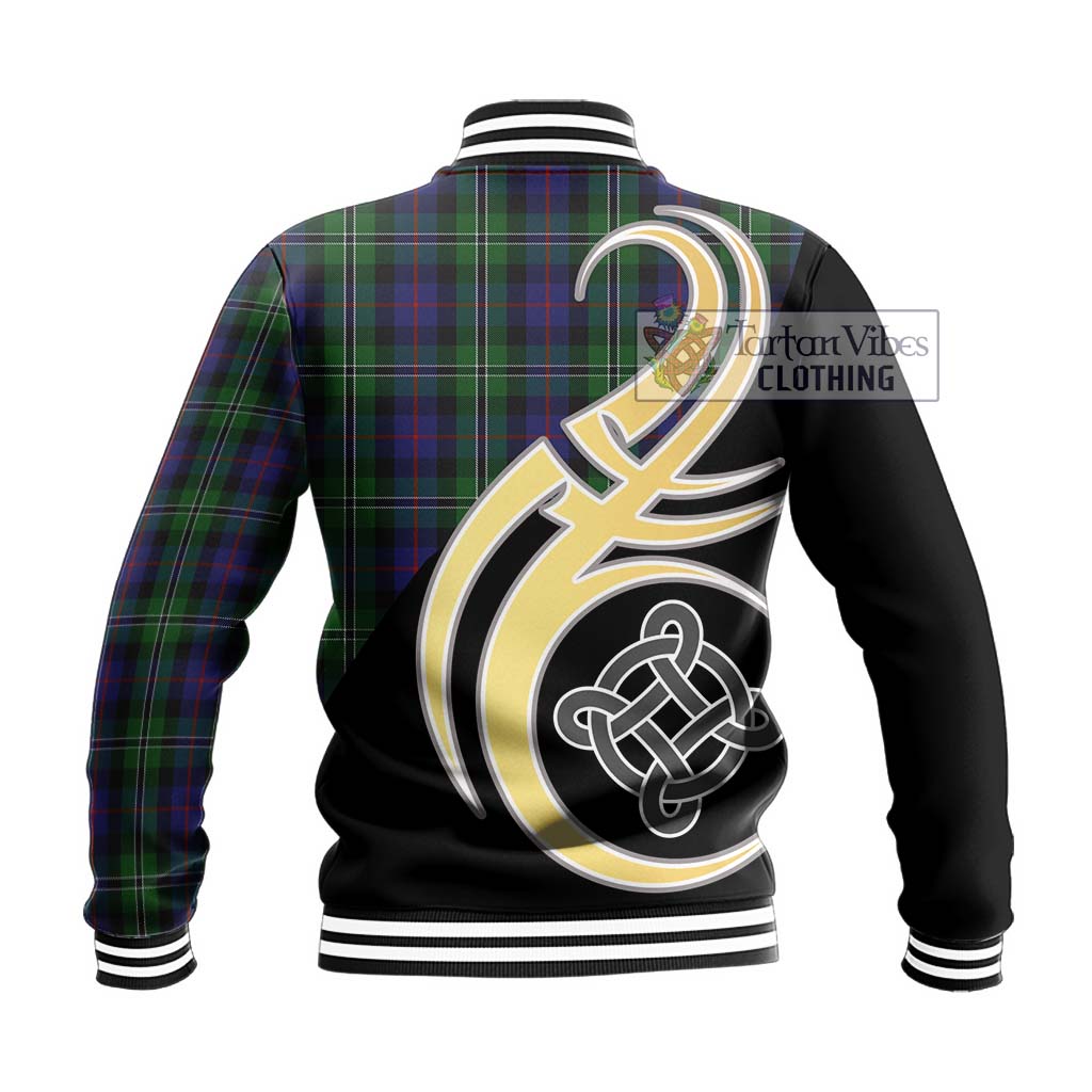 Tartan Vibes Clothing Rose Hunting Tartan Baseball Jacket with Family Crest and Celtic Symbol Style