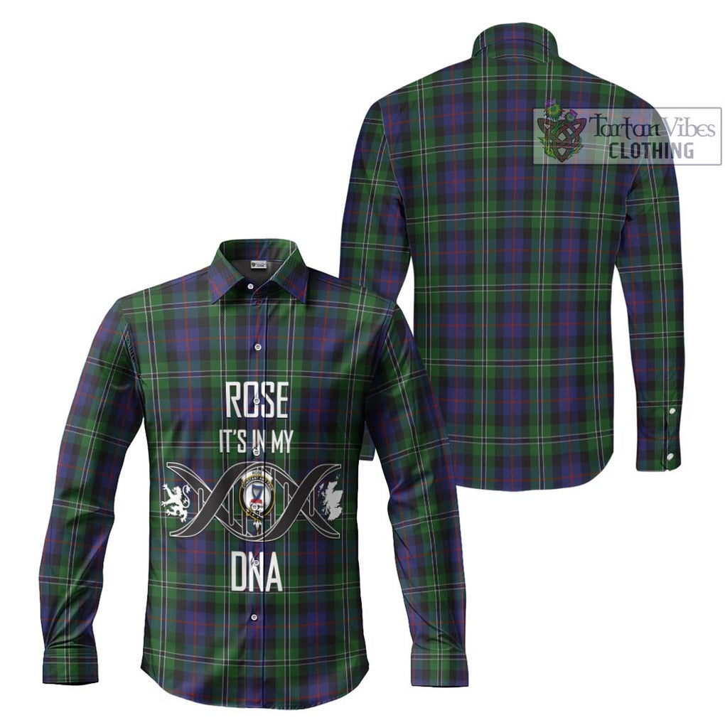 Rose Hunting Tartan Long Sleeve Button Shirt with Family Crest DNA In Me Style Men's Shirt - Tartanvibesclothing Shop