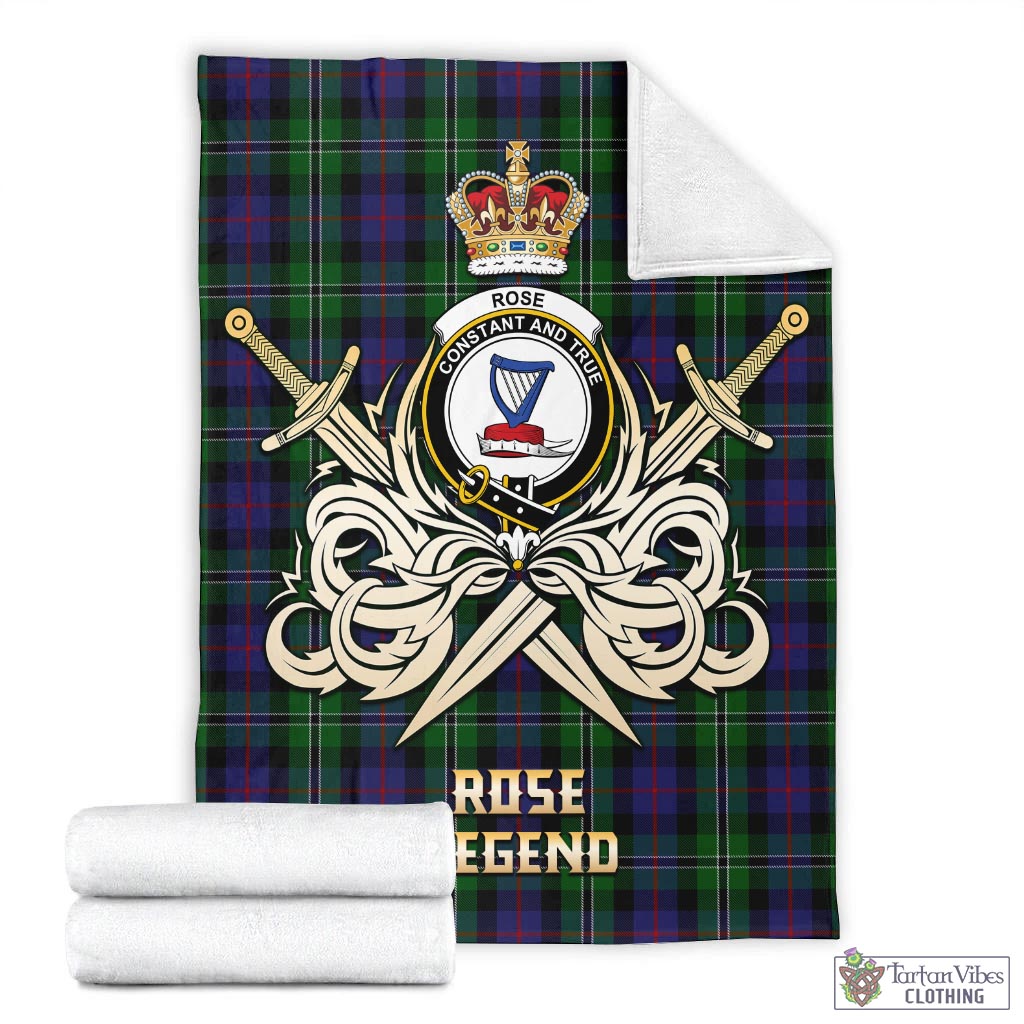 Tartan Vibes Clothing Rose Hunting Tartan Blanket with Clan Crest and the Golden Sword of Courageous Legacy