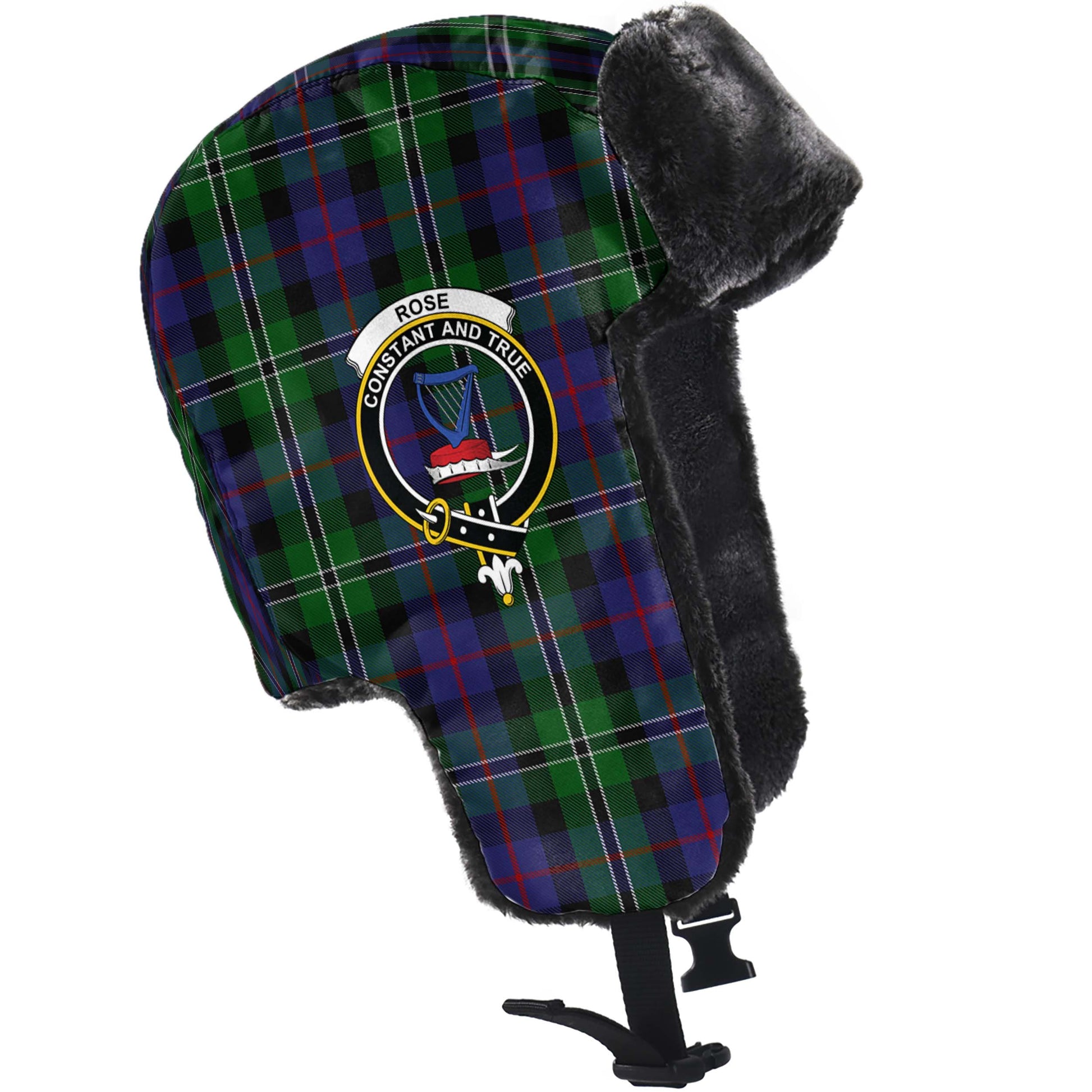 Rose Hunting Tartan Winter Trapper Hat with Family Crest - Tartanvibesclothing