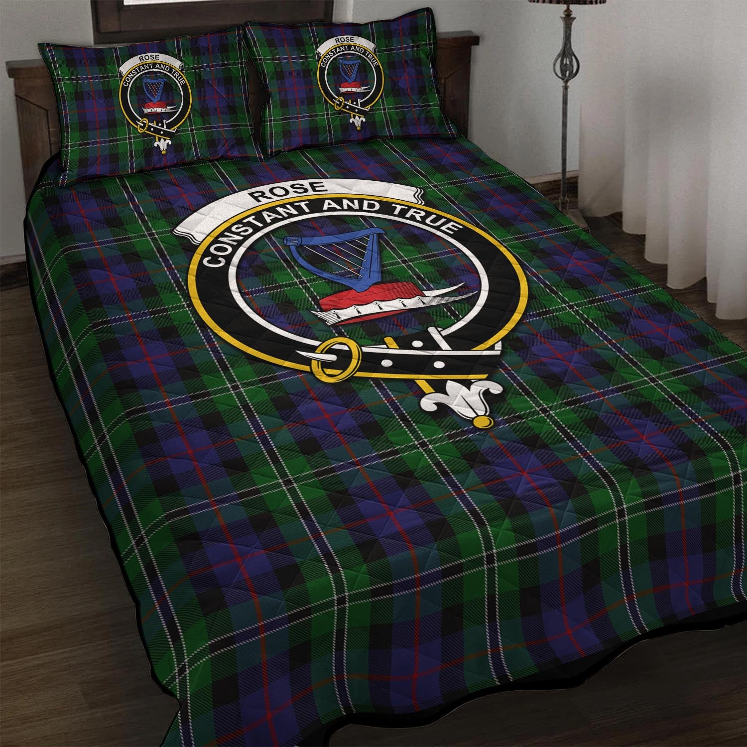 Rose Hunting Tartan Quilt Bed Set with Family Crest - Tartan Vibes Clothing