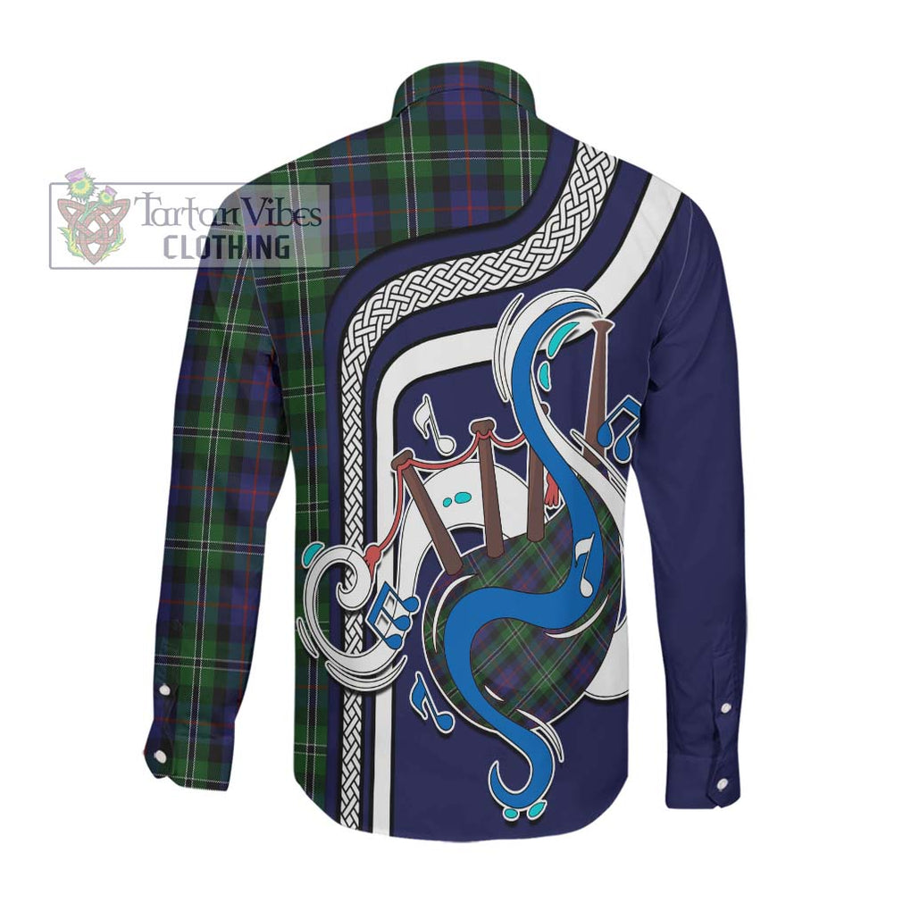 Rose Hunting Tartan Long Sleeve Button Shirt with Epic Bagpipe Style Men's Shirt - Tartanvibesclothing Shop