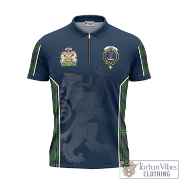 Rose Hunting Tartan Zipper Polo Shirt with Family Crest and Lion Rampant Vibes Sport Style