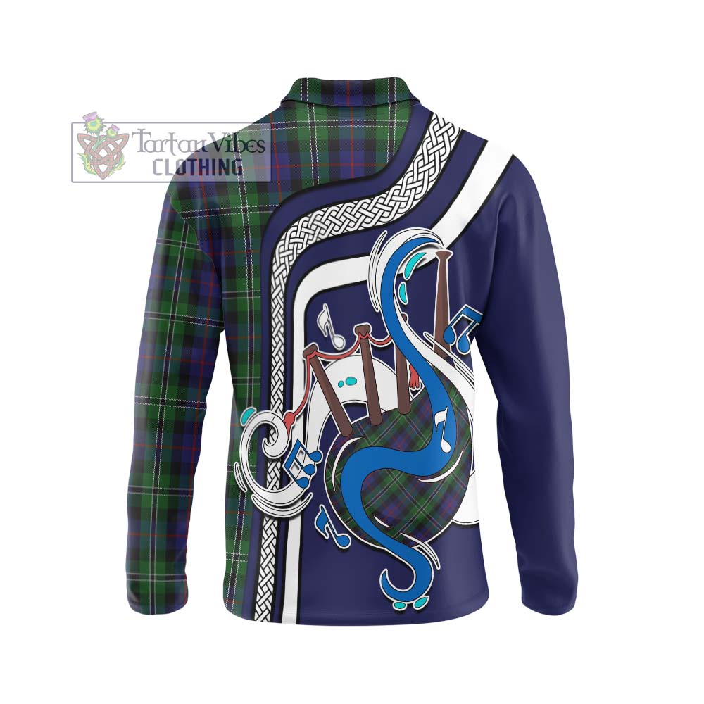 Tartan Vibes Clothing Rose Hunting Tartan Long Sleeve Polo Shirt with Epic Bagpipe Style