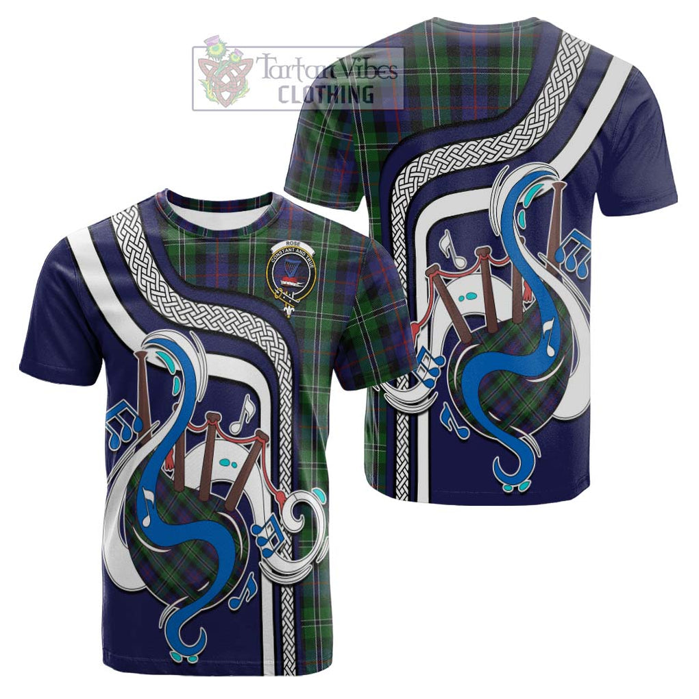 Tartan Vibes Clothing Rose Hunting Tartan Cotton T-shirt with Epic Bagpipe Style