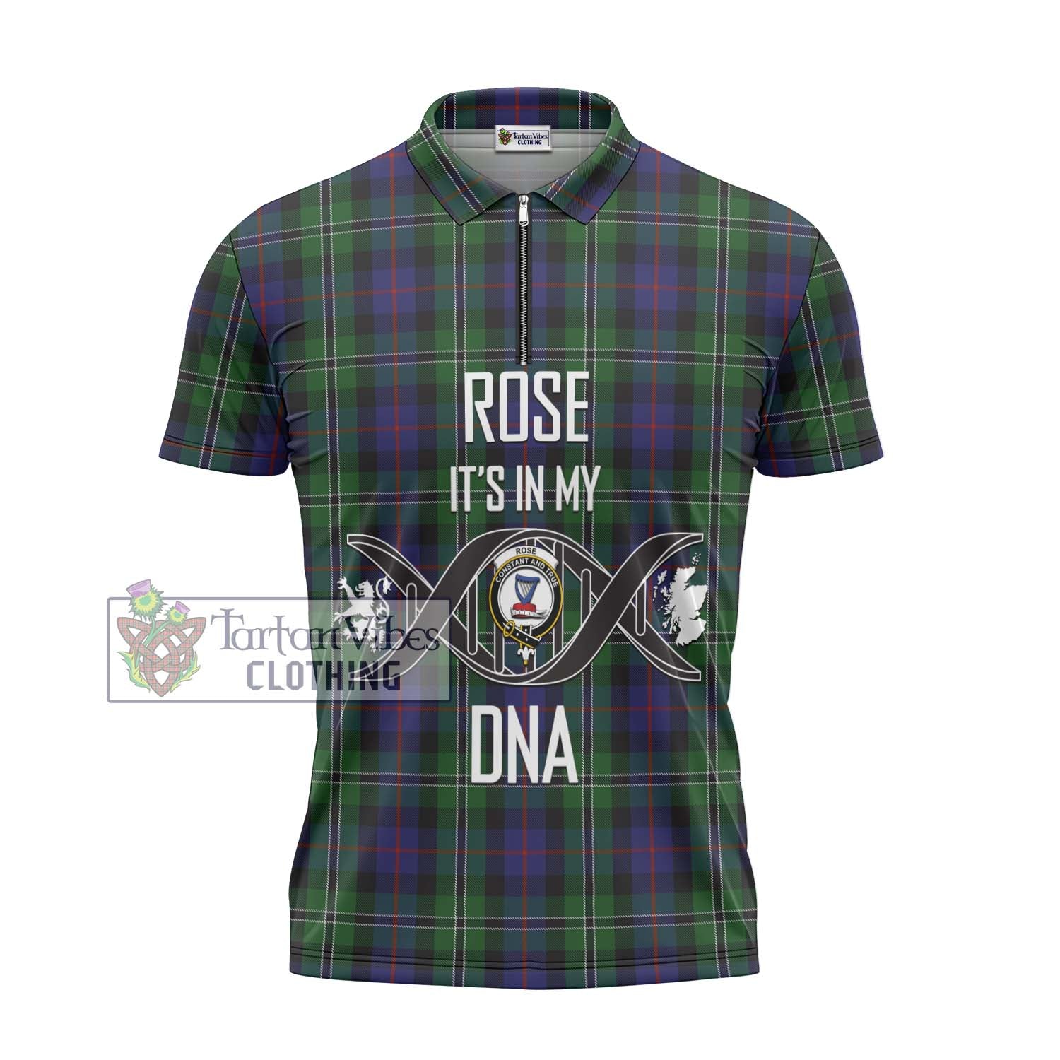 Tartan Vibes Clothing Rose Hunting Tartan Zipper Polo Shirt with Family Crest DNA In Me Style