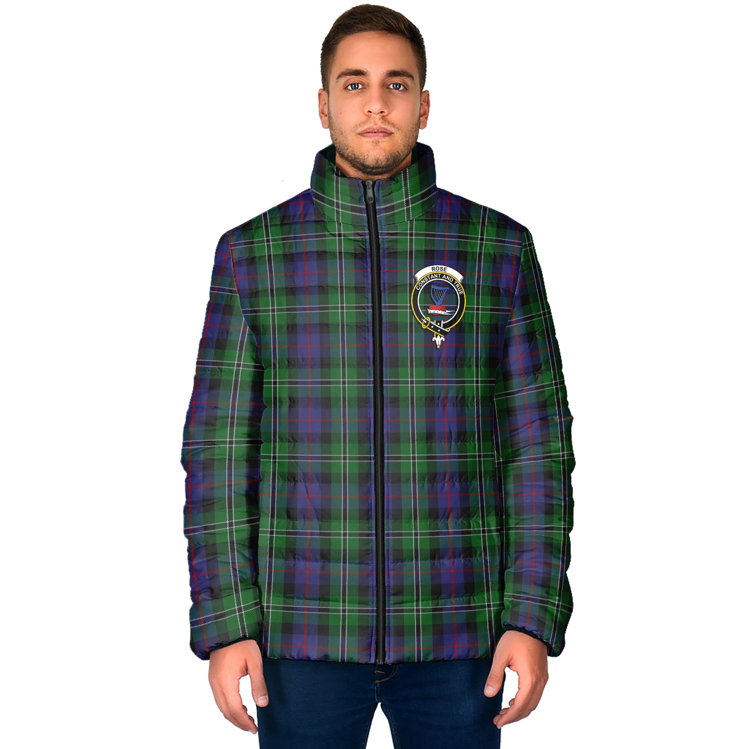 Rose Hunting Tartan Padded Jacket with Family Crest - Tartan Vibes Clothing