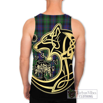 Rose Hunting Tartan Men's Tank Top with Family Crest Celtic Wolf Style