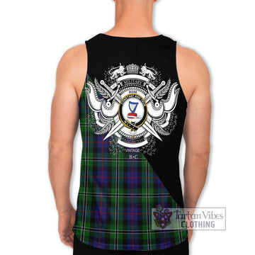 Rose Hunting Tartan Men's Tank Top with Family Crest and Military Logo Style